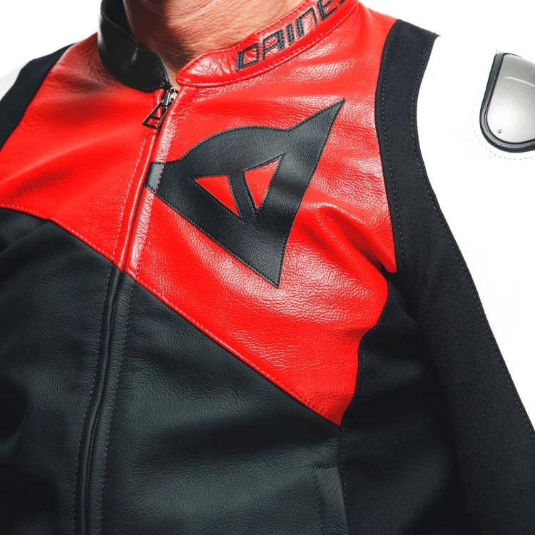 Skórzana kurtka motocyklowa Dainese SPORTIVA Black/White/Lava Red