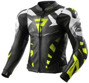 REBELHORN INFERNO BLACK WHITE FLUO YELLOW  KURTKA MOTOCYKLOWA SKÓRZANA