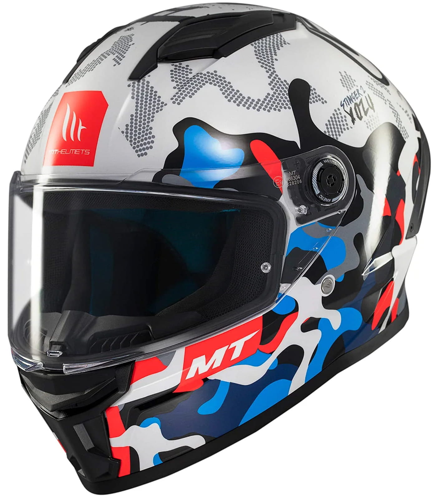 MT HELMETS STINGER 2 YOZU A7 WHITE RED BLUE KASK MOTOCYKLOWY (L)