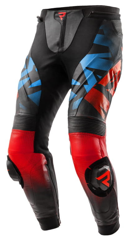 REBELHORN INFERNO BLACK BLUE RED SPODNIE MOTOCYKLOWE SKÓRZANE (46)