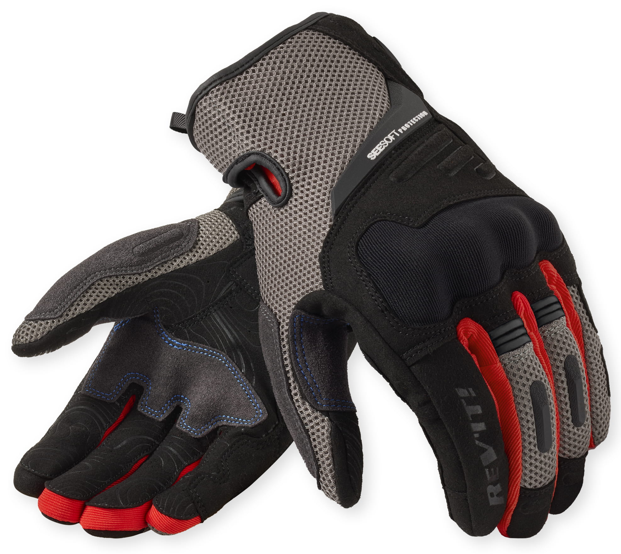 REV'IT CAVERN GREY RED RĘKAWICE MOTOCYKLOWE KRÓTKIE (3XL)