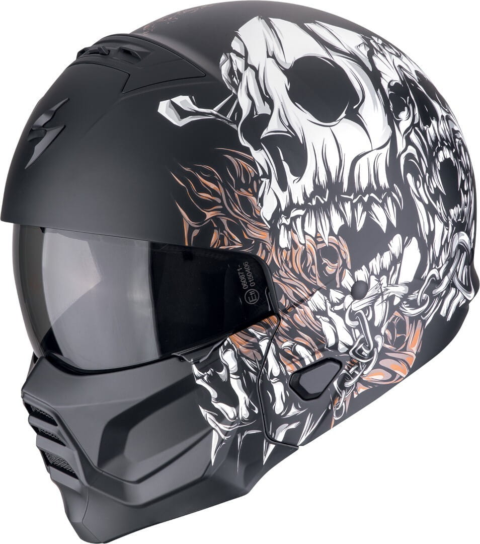 SCORPION EXO-COMBAT II GENESIS BLACK WHITE GOLD KASK MOTOCYKLOWY SZCZĘKOWY (L)