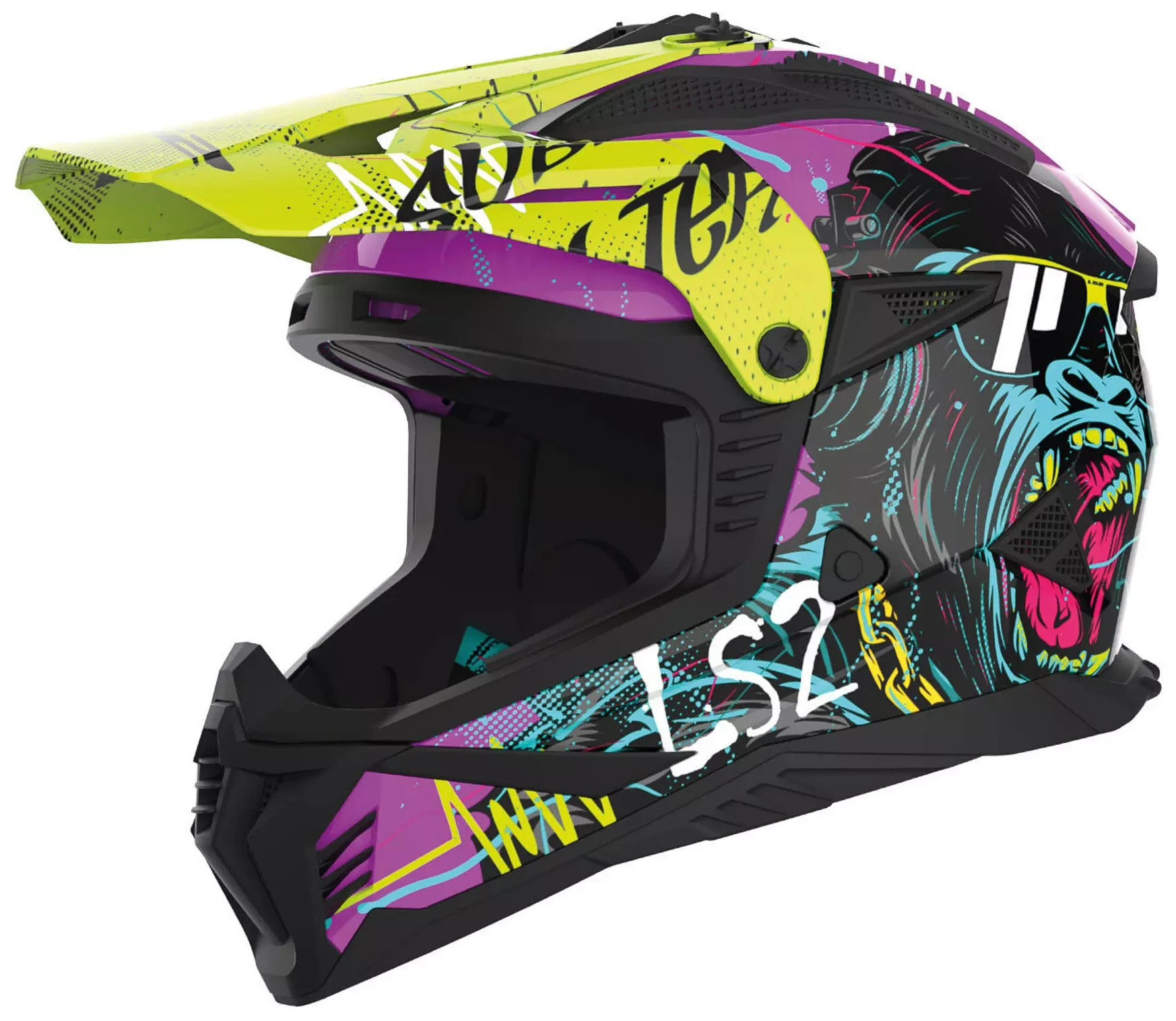 LS2 MX708 FAST II GORILLA PURPLE H-V YEL KASK MOTOCYKLOWY ENDURO CROSS (L)