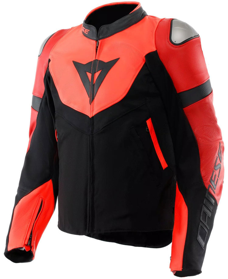 DAINESE IPERATTIVA FLUO RED BLACK KURTKA MOTOCYKLOWA SKÓRZANA (48)
