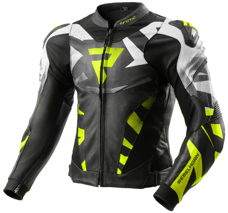 REBELHORN INFERNO BLACK WHITE FLUO YELLOW KURTKA MOTOCYKLOWA SKÓRZANA (46)